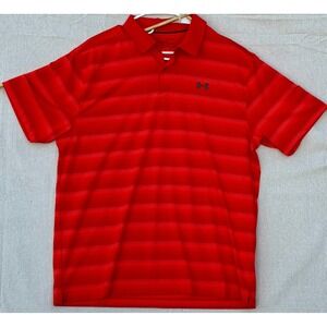 Under Armour Mens XL HeatGear Red Striped Loose Fit Golf Polo Shirt Short Sleeve
